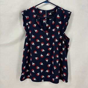 41 Hawthorn Navy Blue Red Floral Print Sleeveless Blouse Women’s XL